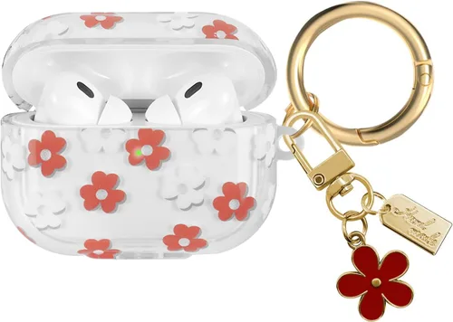 Miniatura 10 de Funda compatible con AirPods Pro 2 2022, TPU suave con bonito patrón de flores para AirPods Pro de 2ª/1ª generación con llavero de flores y Negro