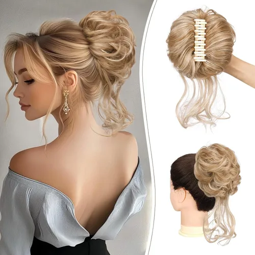 Miniatura 15 de SOFEIYAN Pinza de Gancho Moño Desordenado de Cabello Sintéticico, Cabello Ondulado y Rizado, Pinza de Cabello en Gancho, Chignon, Cola de Caballo