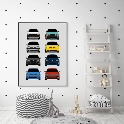 Miniatura 6 de Custom Car Posters Póster hecho a mano compatible con Volkswagen Golf GTI Generations e impresión de VW GTI (modelos de coche: MK1 a MK8)