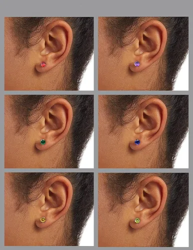 Miniatura 3 de Juego de 12 pares de aretes de tuerca de acero inoxidable con circonita cúbica para mujer, juego de aretes de tuerca con piedra natal multicolor
