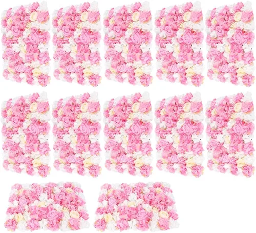 Miniatura 27 de Paneles de pared de flores 3D, 12 paneles de pared de flores artificiales, rosas de seda, fondo de pared de flores sintéticas decorativas