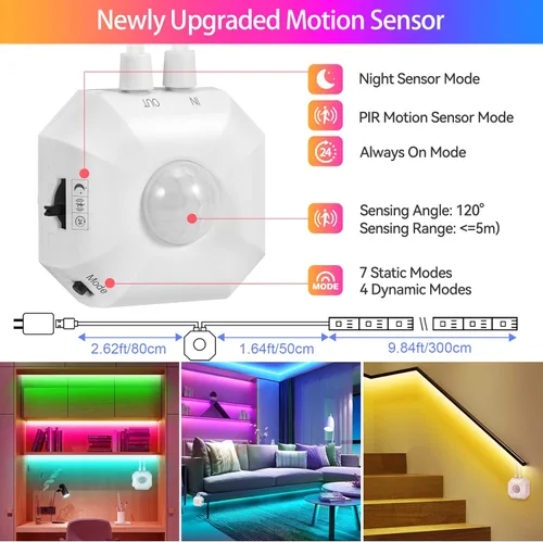 Miniatura 2 de Tira de luces LED con sensor de movimiento, 2x9.8 pies de luces LED RGB activadas por movimiento para debajo de la cama, luces sincronizadas
