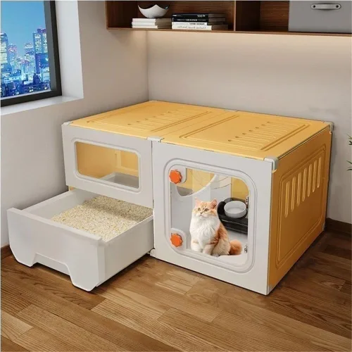 Miniatura 8 de Jaula para gatos, casa de interior para gatos, casa de lujo para gatos de plástico con caja de arena, diseño de tres capas de dos capas, 27.6* 17.7*