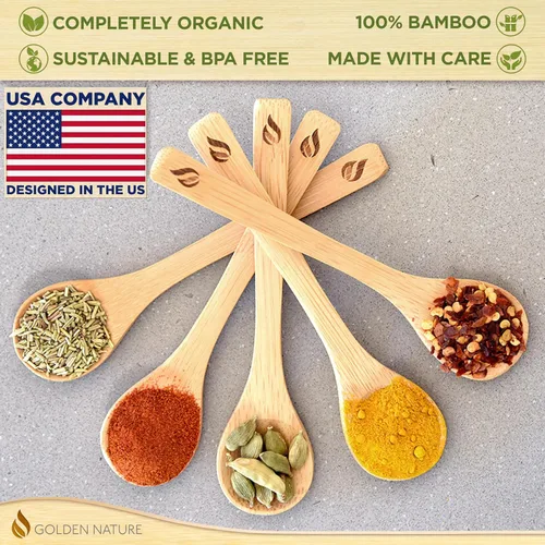 Miniatura 5 de Juego de cucharas de bambú (5 unidades), cucharaditas de cocina pequeñas, pequeñas cucharas de madera perfectas para azúcar, especias, condimentos
