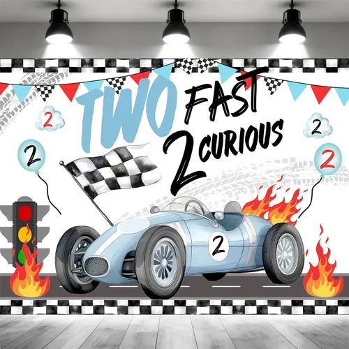 Dos decoraciones de cumpleaños rápidas, fondo de fotos de auto de carreras para niños, decoración de segundo cumpleaños para niños, auto rojo, fondo