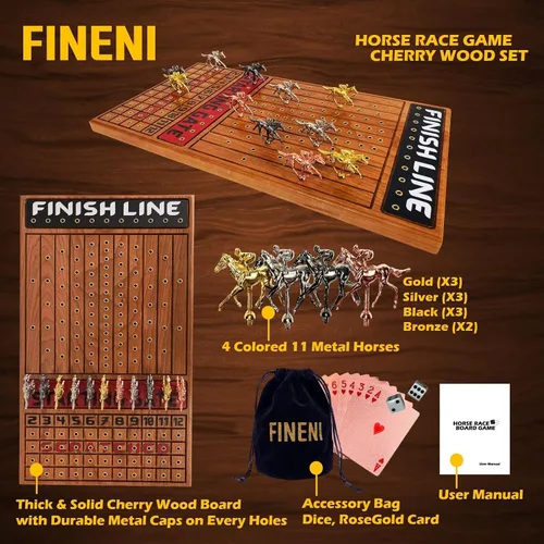 Miniatura 4 de Juego de carreras de caballos para adultos, juego de mesa de carreras de caballos con 11 lujosos caballos de metal (oro, plata, negro, oro rosa)