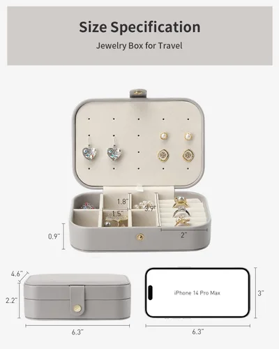 Miniatura 5 de Vlando Joyero pequeño, organizador de joyas de viaje para aretes, collar, anillo, organizador de joyas de viaje portátil de doble capa para mujeres