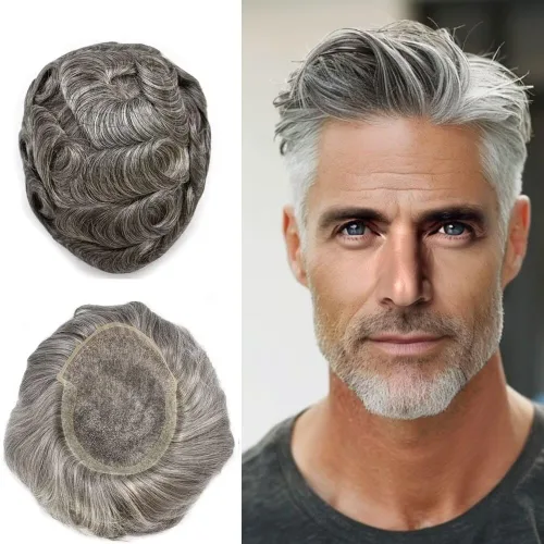 Miniatura 34 de FACE MIRACLE - Tupé frontal de encaje francés para hombres, sistema de reemplazo de cabello humano de encaje con pieza de pelo de poliuretano