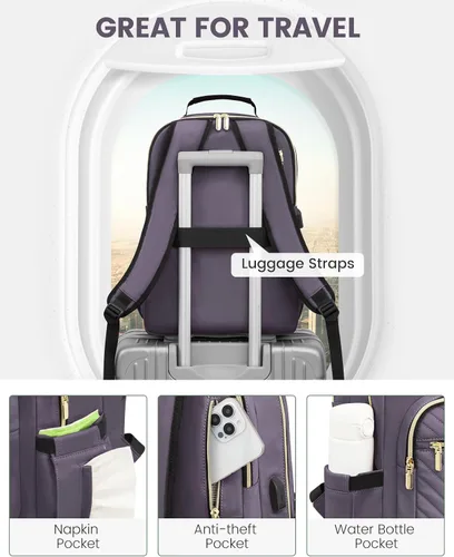 Miniatura 4 de LOVEVOOK Mochila para laptop para mujer, bolsa de trabajo de gran capacidad para computadora de viaje con compartimento para laptop de 17 pulgadas