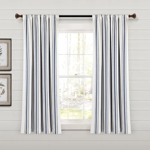 Miniatura 17 de Lush Decor Farmhouse Stripe - Par de paneles de cortinas de ventana de algodón reciclado ecológico teñido en hilo a rayas, 42" A x 63" L, Negro