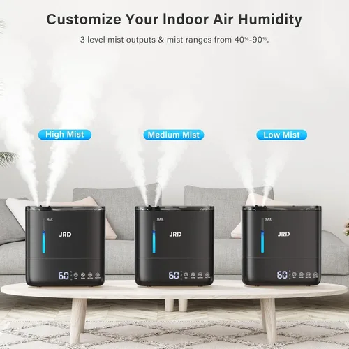 Miniatura 7 de JRD Humidificadores para dormitorio, humidificador ultrasónico 4L para habitación grande, llenado superior de niebla fría, funcionamiento de 40 Negro