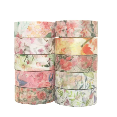 Miniatura 5 de YUBBAEX 10 rollos de cinta Washi con flores de primavera, juego de cintas decorativas para enmascarar (tono cálido)