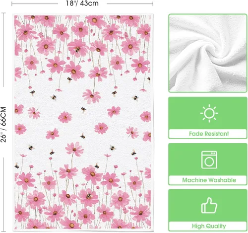 Miniatura 6 de Artoid Mode Juego de 2 toallas de cocina de primavera con diseño de abeja, diseño de flores rosadas, 18 x 26 pulgadas, decoración de vacaciones