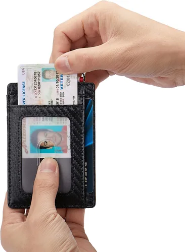 Miniatura 6 de Billetera delgada minimalista con bolsillo frontal, bloqueo RFID de viaje, billetera delgada de cuero, tarjetero para tarjetas de crédito