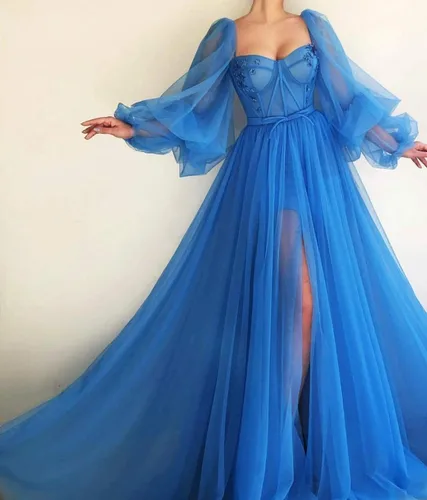 Miniatura 2 de Vestido de fiesta de tul con mangas abullonadas para mujer 2024 con vestido largo de fiesta de noche