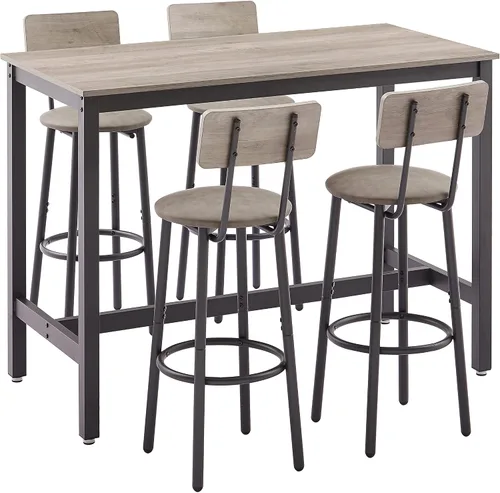 Miniatura 2 de W1162 - Juego de sillas de bar de 5 piezas con 4 asientos suaves de poliuretano con respaldo, mesa y taburetes tapizados industriales, para sala