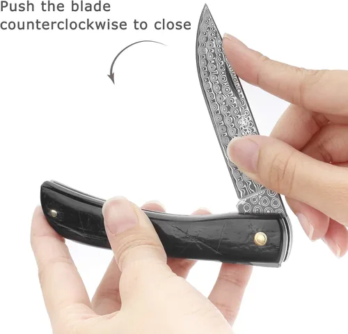 Miniatura 7 de YOUSUNLONG Cuchillo de bolsillo plegable de 7.480 in - Cuchillo de transporte diario - Cuchillo de una mano con funda de cuero y caja de cuchillos