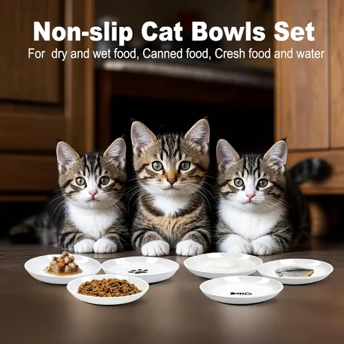 Miniatura 4 de Cuencos para gatos, sin derrames, con bigote y fatiga para gatitos, con silicona antideslizante, platos de cerámica para gatos, agua y húmedos