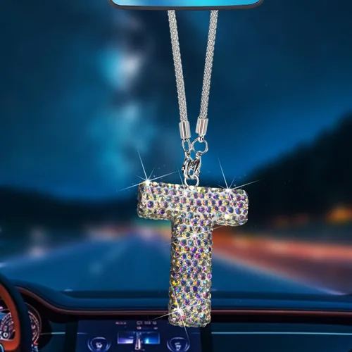 Miniatura 8 de Colgante de cristal brillante en forma de C, accesorios de automóvil para mujer, accesorios de espejo retrovisor con diamantes de imitación