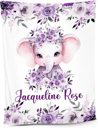 Miniatura 11 de NAZENTI Manta de bebé de elefante personalizada, manta de bebé niña personalizada con nombre y floral, regalo para niñas y niños, recién nacidos