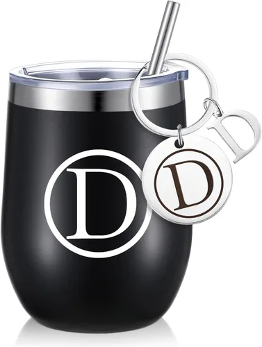 Miniatura 11 de Dandat - Vaso de vino personalizado con llavero de 12 onzas, taza de viaje de acero inoxidable negra con tapa y popote para empleados, profesores