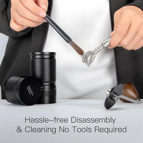 Miniatura 5 de Molinillo de café manual con ajuste numérico externo ajustable, capacidad 1.06 oz con rebabas cónicas de acero inoxidable CNC (negro)