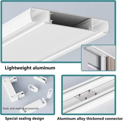 Miniatura 6 de Cortina de techo para cortinas, sistema de riel de cortina deslizante silencioso de doble fila para divisor de habitaciones, rieles de cortinas