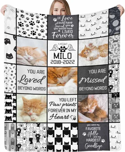 Miniatura 11 de Manta personalizada con cara de gato y nombre de forro polar suave, divertida manta de fotos de varios tamaños, mantas personalizadas para sofá