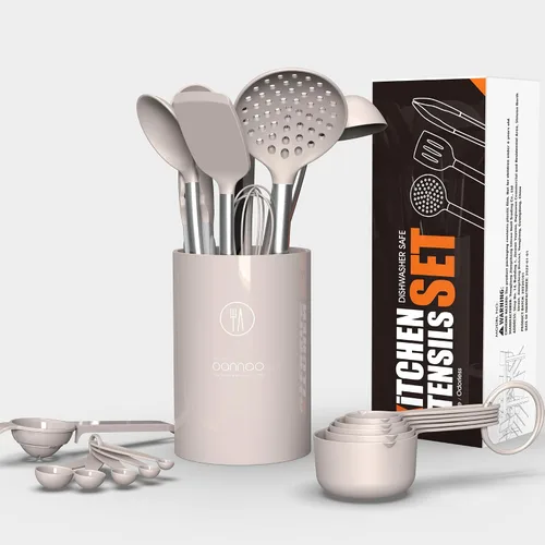 Miniatura 4 de Juego de Utensilios de Cocina de Silicona Grande - Utensilios de Cocina Resistentes al Calor, Pinzas Volteadoras, Espátula, Cuchara, Brocha, Caqui