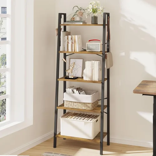 Miniatura 23 de Hzuaneri - Estantería escalera, estantería con soporte para libros, estante de almacenamiento de esquina independiente con 2 ganchos para oficina