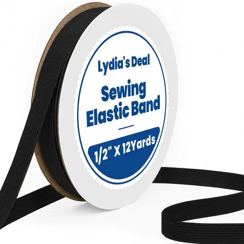 Banda elástica para coser de 1/2 pulgada de ancho, 12 yardas, duradera y suave, de alta elasticidad, para costura, cinturas, pantalones, Negro