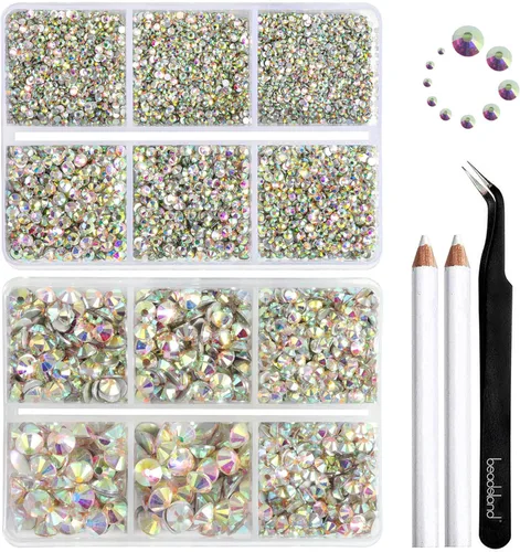 Miniatura 10 de Beadsland 8300 diamantes de imitación con parte trasera plana, diamantes de imitación redondos de cristal azules para manualidades, mezcla de 10