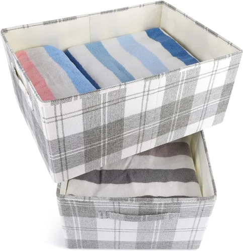 Miniatura 5 de ANMINY Paquete de 2 cestas de almacenamiento extragrandes para estantes, 20 x 14 pulgadas, plegables, de tela, lavables, canastas de almacenamiento