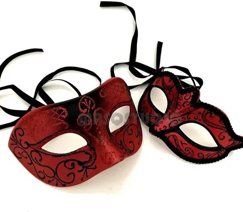 MasqStudio Par de máscaras rojas para baile de máscaras, cosplay, baile de graduación, fiesta de cumpleaños o decoración Par rojo para 2 máscaras