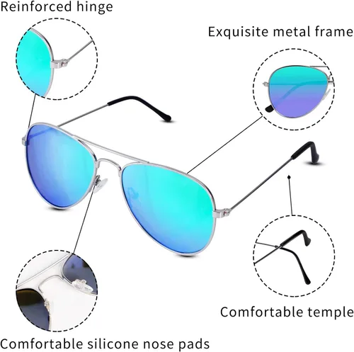 Miniatura 2 de onlyamazing Gafas de sol de aviador de metal para niños con protección UV lentes de espejo para niños de 5 a 12 años