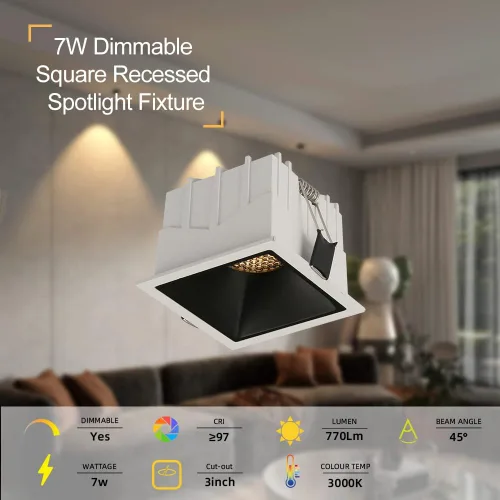 Miniatura 5 de Aisilan - Iluminación empotrable cuadrada, regulable de 7 W, 3 pulgadas, luces LED empotrables con caja de conexiones, luz LED descendente