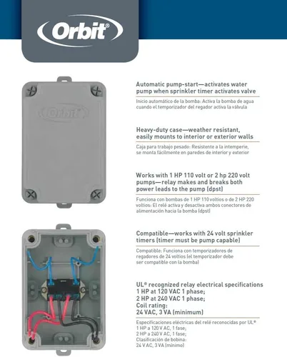 Miniatura 8 de Orbit 57009 Relé de arranque de bomba de riego de 2 HP para controladores de rociadores