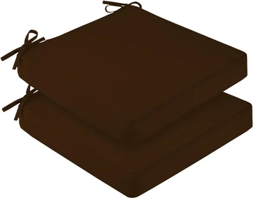 downluxe Juego de 2 cojines impermeables para sillas de exterior, 19 x 19 x 3 pulgadas, cojines para sillas de patio con lazos y mango Marrón