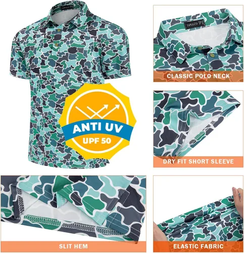 Miniatura 168 de TAPULCO Camisetas tipo polo de secado rápido para hombre, diseño de camuflaje, atléticas, ligeras, transpirables, casuales, para golf