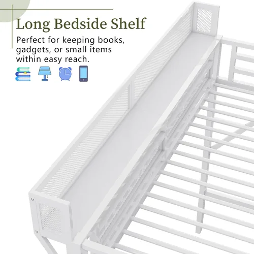 Miniatura 6 de Mirightone - Cama alta tamaño individual con escaleras y almacenamiento, base de cama de metal, estante de noche y gran espacio debajo, resistentes