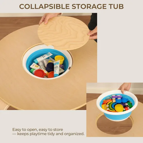 Miniatura 5 de Bateso Juego de mesa redonda y 4 sillas para niños con bañera de almacenamiento, silla de mesa de madera para niños pequeños para arte