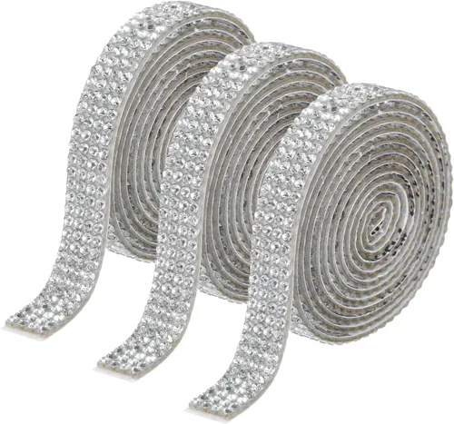 Miniatura 23 de MECCANIXITY 3 rollos de cinta de diamantes de imitación autoadhesiva de 3 yardas y 0.315 in para proyectos de artes y manualidades, pasteles de Beige