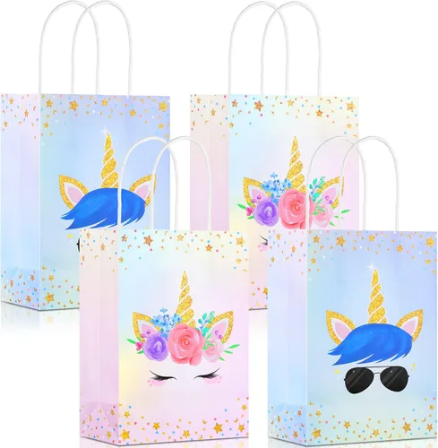 Gersoniel 16 bolsas de unicornio para fiesta con asas, bolsas de regalo de unicornio para regalos de fiesta de cumpleaños (para niñas y niños, 8.27