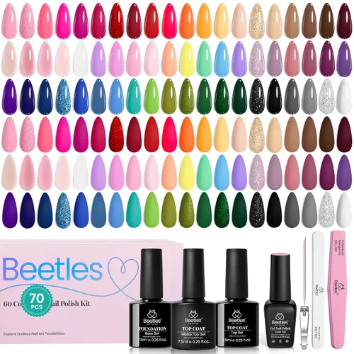 Miniatura 27 de Beetles - Set de 20 esmaltes de gel p/decoración de uñas, colección Fall Yard, purpurina naranja/marrón/rojo/azul marino, semipermanente, LED c/capa