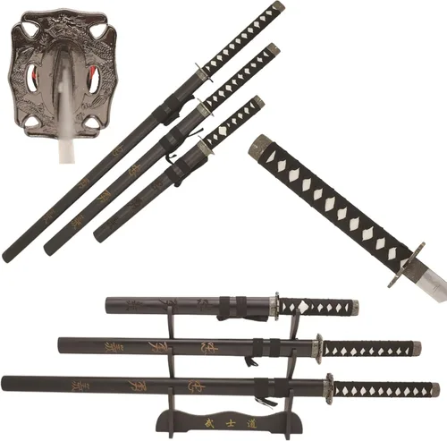 Miniatura 15 de Snake Eye Tactical Juego de katana samurái de 3 piezas con diseño de dragón de dos tonos