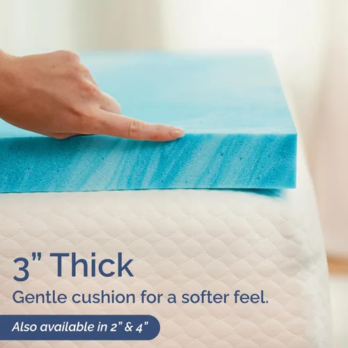 Miniatura 6 de Cubrecolchón de espuma viscoelástica de 3 pulgadas, con infusión de gel refrescante, almohadilla de colchón suave y ventilada para aliviar