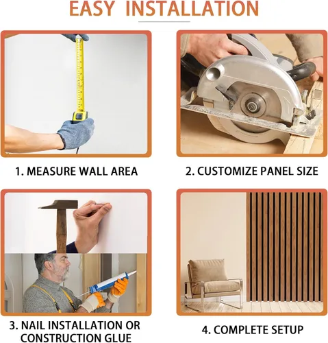 Miniatura 6 de QDYMXUN Paneles de pared acústicos de listones de madera, paquete de 4 paneles de 94.5 x 7.9 pulgadas, paneles 3D de absorción de sonido estriados