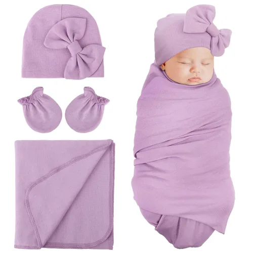 Miniatura 12 de DRESHOW BQUBO - Conjunto de guantes de algodón para recién nacido, manta cálida para bebé, saco de dormir para bebé, regalo de ducha 1 juego liso