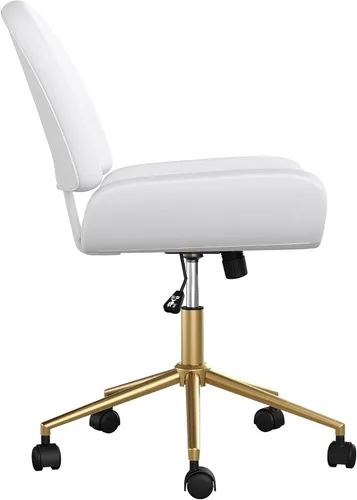 Miniatura 12 de Martha Stewart Tyla Silla giratoria sin brazos para oficina en casa en piel sintética blanca con marco de latón pulido Piel sintética blanca/latón