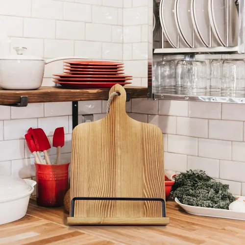 Miniatura 2 de Soligt Soporte para Libro de Cocina para Encimera de Cocina iPad Tableta Ajustable Soporte para Libro de Recetas Estilo Tabla de Cortar de Madera